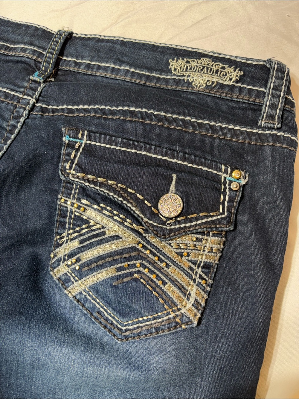 Vintage Y2K Hydraulic Lola Micro Boot Jeans 15/16 Embroidered Mid Rise Stitch